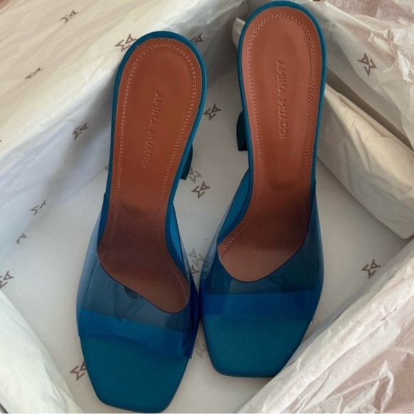 Amina Muaddi Blue Lupita Pvc Metallic Mules. AUTHENTIC! EU 38,5 size. - Picture 8 of 15